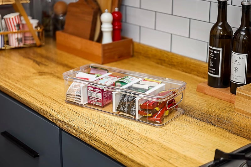 ORGANiZERS Food Storage Container With Handle - Kitchen Box Divided into 4 Lid Compartments Organizer for Spices, Jars, Packets and More — Clear 38x16.5x9.5cm - Image 2